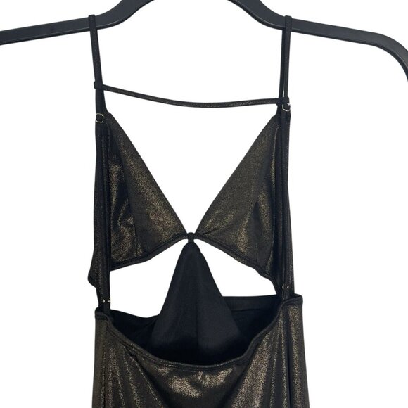 Lulus Midi Dress Size XS Metallic Gold Cutout V-Neck Adjustable Straps Slit - Picture 7 of 13
